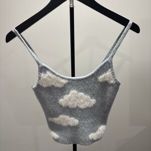 La Hearts Light Blue Fuzzy Cloud Crop Camisole